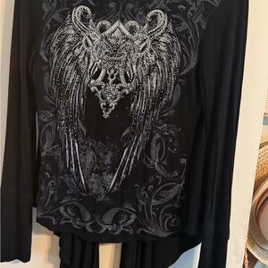 S-Twelve Black Long Sleeve Top with Silver Embellishments